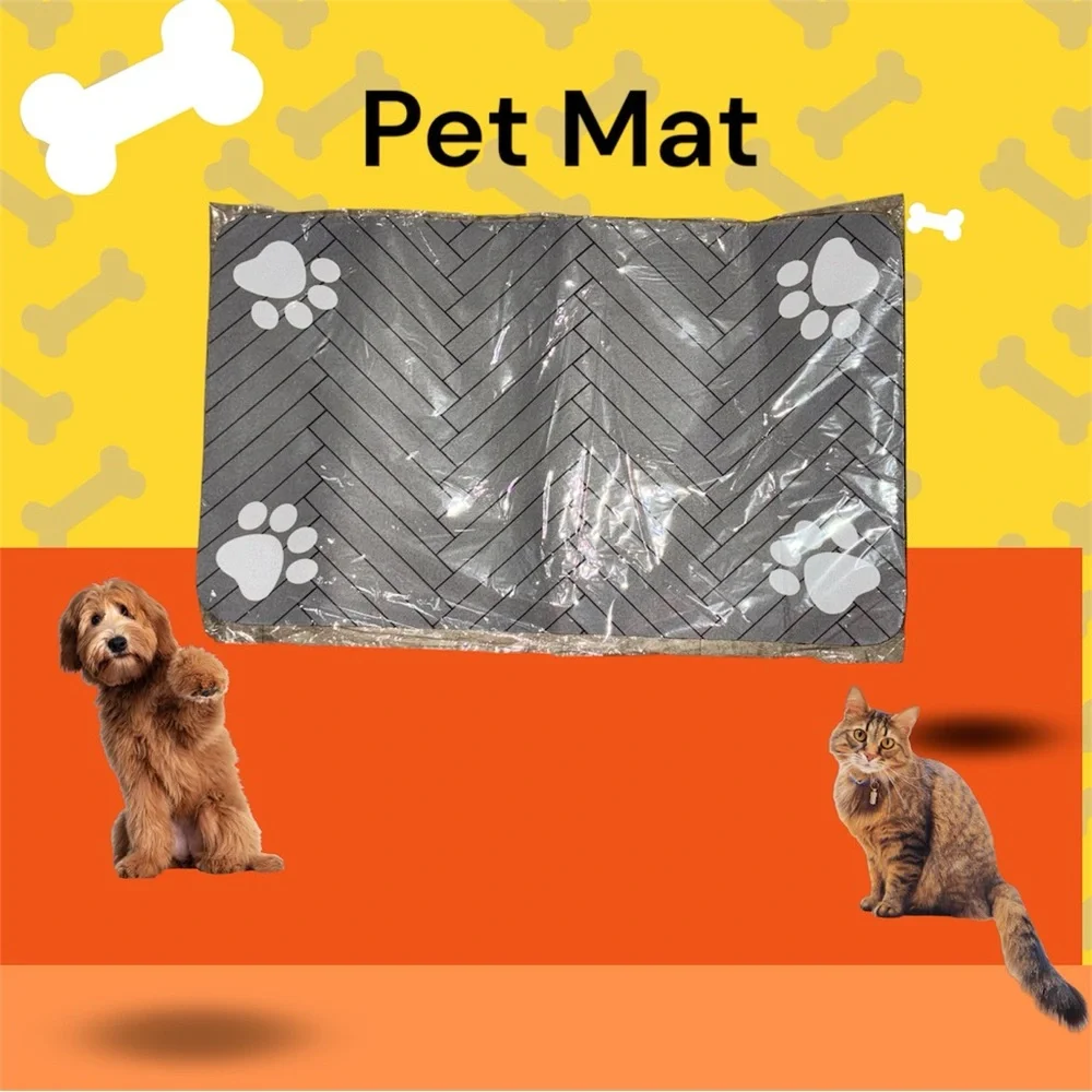 Gray Pet Mat with Paw Prints